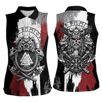 Viking Berserker Bear Valknut Vegvisir Women Sleeveless Polo Shirt Nordic Runic Warrior Engraving Style