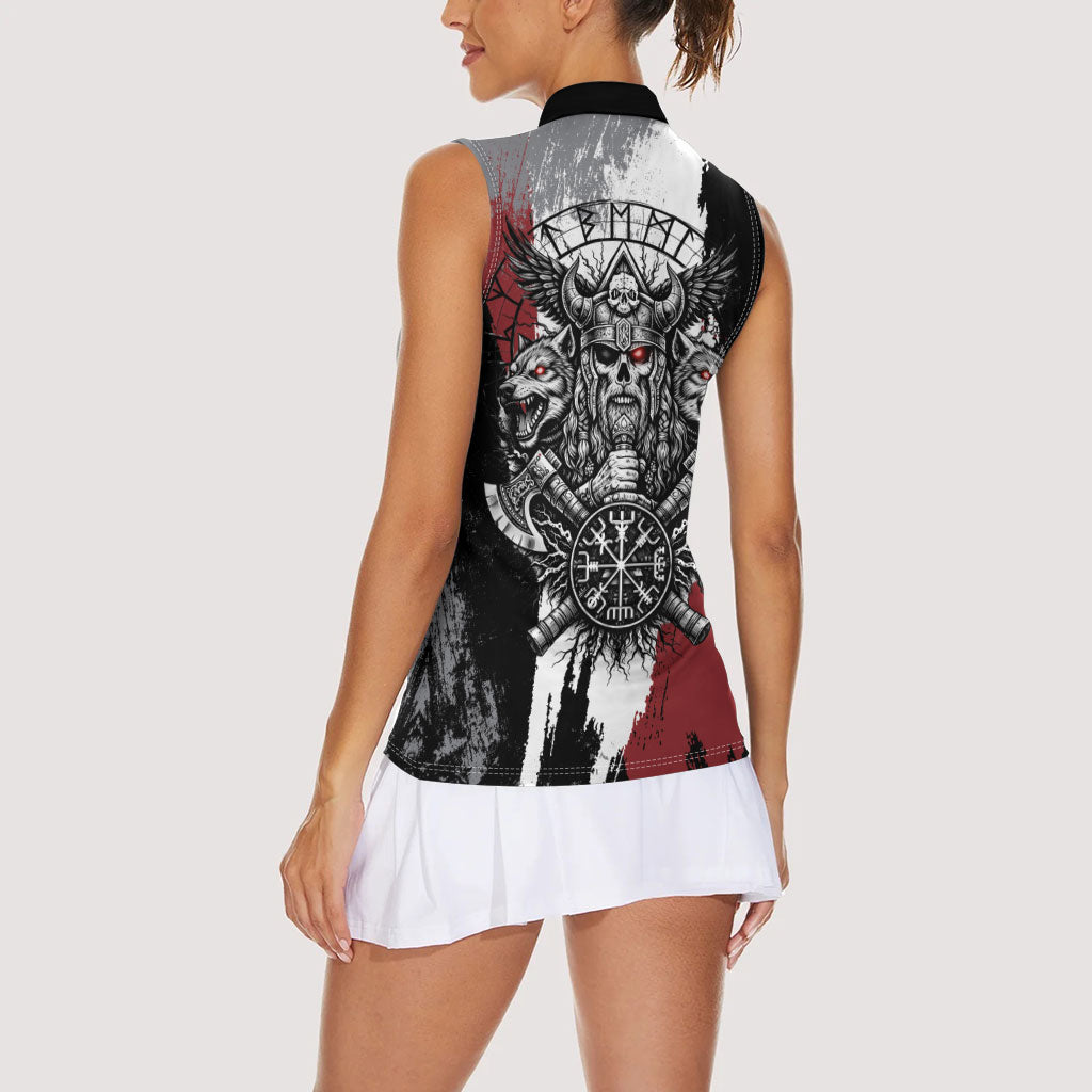 Viking Berserker Bear Valknut Vegvisir Women Sleeveless Polo Shirt Nordic Runic Warrior Engraving Style