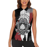 Viking Berserker Bear Valknut Vegvisir Women Sleeveless Polo Shirt Nordic Runic Warrior Engraving Style