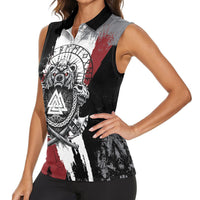 Viking Berserker Bear Valknut Vegvisir Women Sleeveless Polo Shirt Nordic Runic Warrior Engraving Style