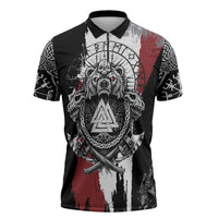 Viking Berserker Bear Valknut Vegvisir Zipper Polo Shirt Nordic Runic Warrior Engraving Style