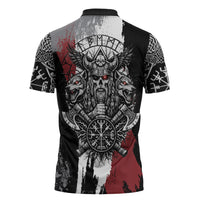 Viking Berserker Bear Valknut Vegvisir Zipper Polo Shirt Nordic Runic Warrior Engraving Style