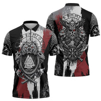 Viking Berserker Bear Valknut Vegvisir Zipper Polo Shirt Nordic Runic Warrior Engraving Style