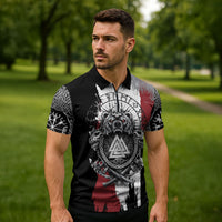 Viking Berserker Bear Valknut Vegvisir Zipper Polo Shirt Nordic Runic Warrior Engraving Style
