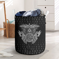 Viking Vegvisir Serpent Rune Cross Laundry Basket Nordic Knotwork Runic Engraving Style