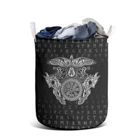 Viking Vegvisir Serpent Rune Cross Laundry Basket Nordic Knotwork Runic Engraving Style