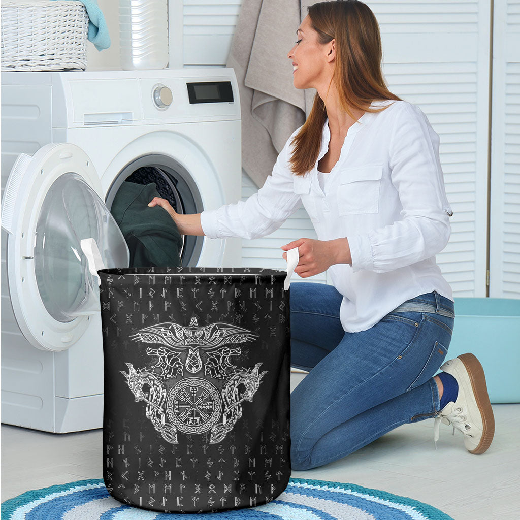 Viking Vegvisir Serpent Rune Cross Laundry Basket Nordic Knotwork Runic Engraving Style