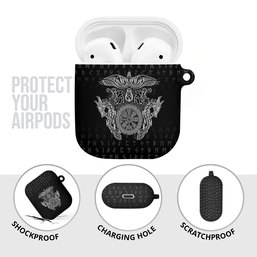 Viking Vegvisir Serpent Rune Cross AirPods Case Nordic Knotwork Runic Engraving Style