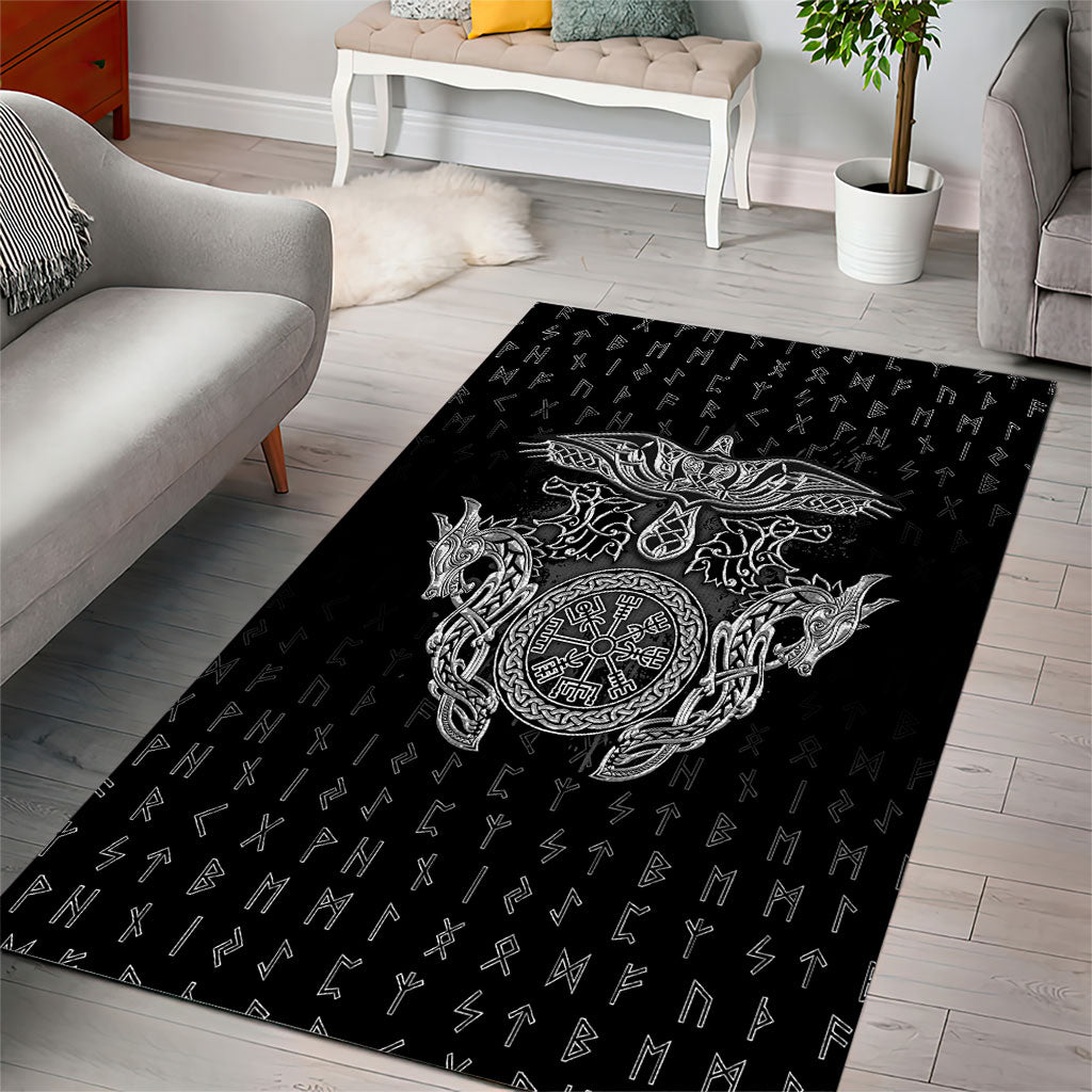 Viking Vegvisir Serpent Rune Cross Area Rug Nordic Knotwork Runic Engraving Style