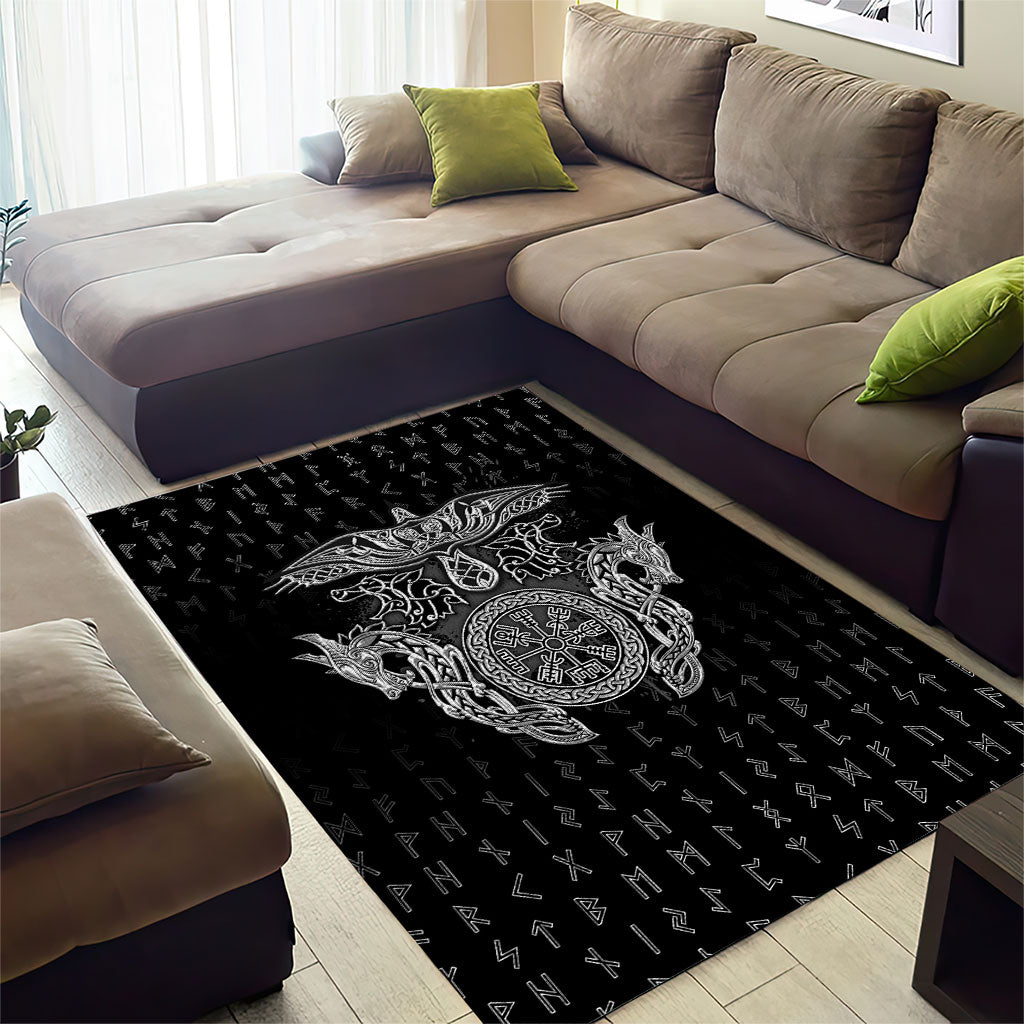 Viking Vegvisir Serpent Rune Cross Area Rug Nordic Knotwork Runic Engraving Style