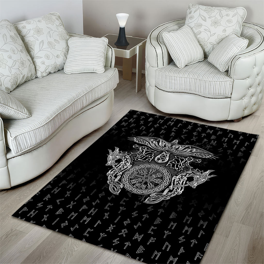 Viking Vegvisir Serpent Rune Cross Area Rug Nordic Knotwork Runic Engraving Style