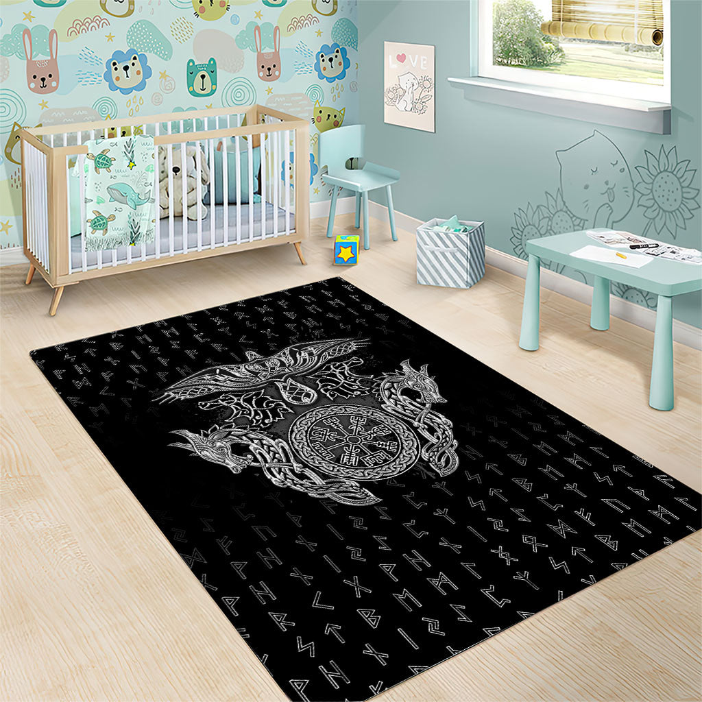 Viking Vegvisir Serpent Rune Cross Area Rug Nordic Knotwork Runic Engraving Style