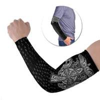 Viking Vegvisir Serpent Rune Cross Arm Sleeves Nordic Knotwork Runic Engraving Style