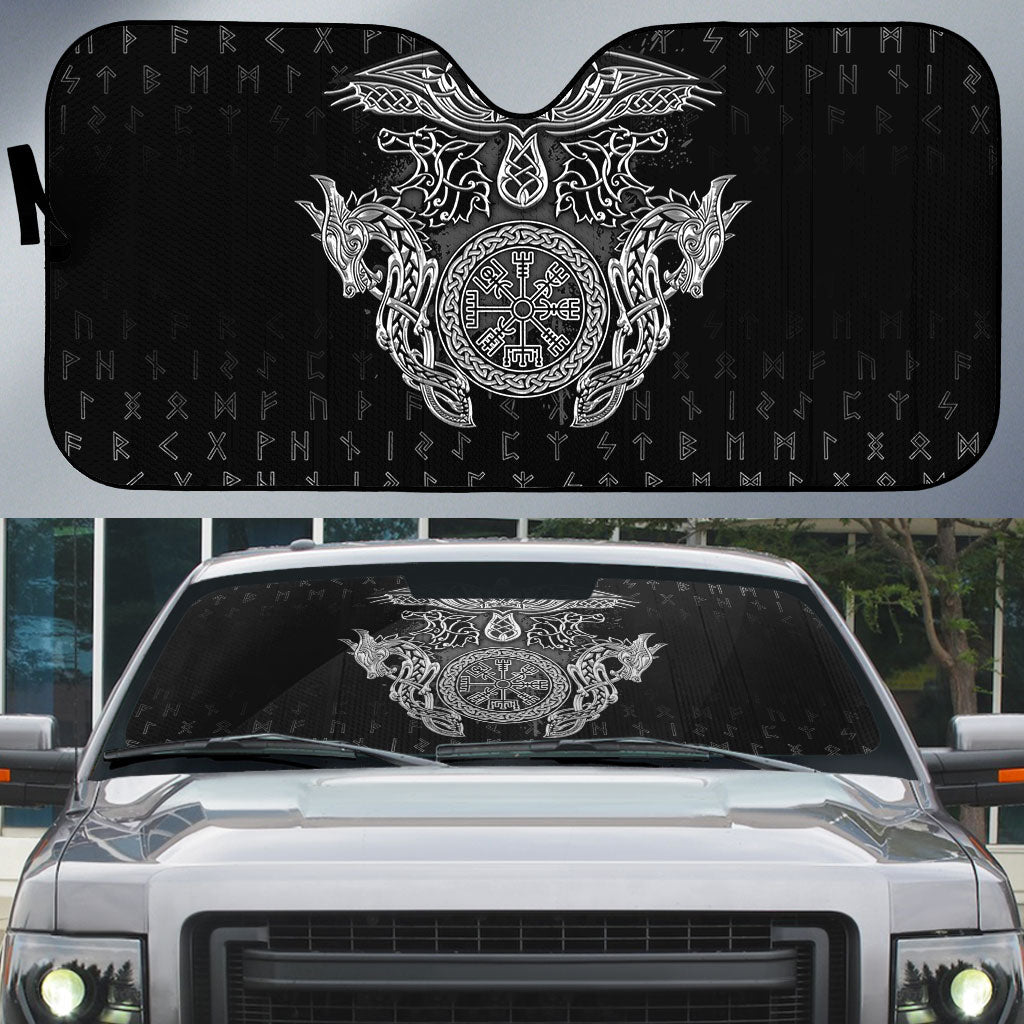 Viking Vegvisir Serpent Rune Cross Auto Sun Shade Nordic Knotwork Runic Engraving Style