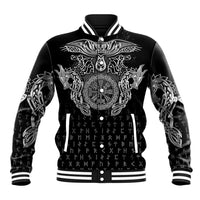 Viking Vegvisir Serpent Rune Cross Baseball Jacket Nordic Knotwork Runic Engraving Style