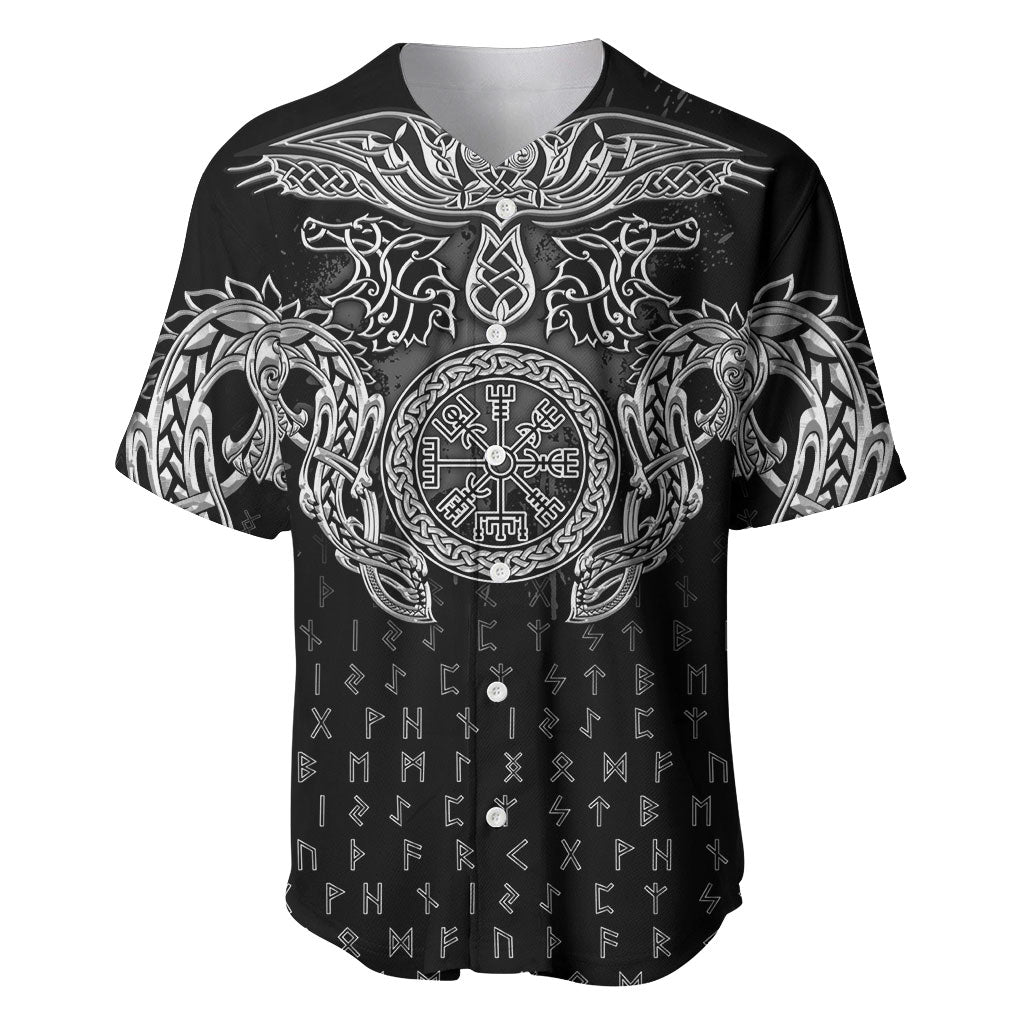 Viking Vegvisir Serpent Rune Cross Baseball Jersey Nordic Knotwork Runic Engraving Style