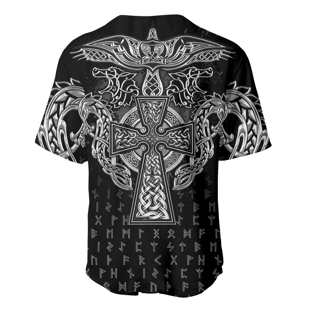 Viking Vegvisir Serpent Rune Cross Baseball Jersey Nordic Knotwork Runic Engraving Style