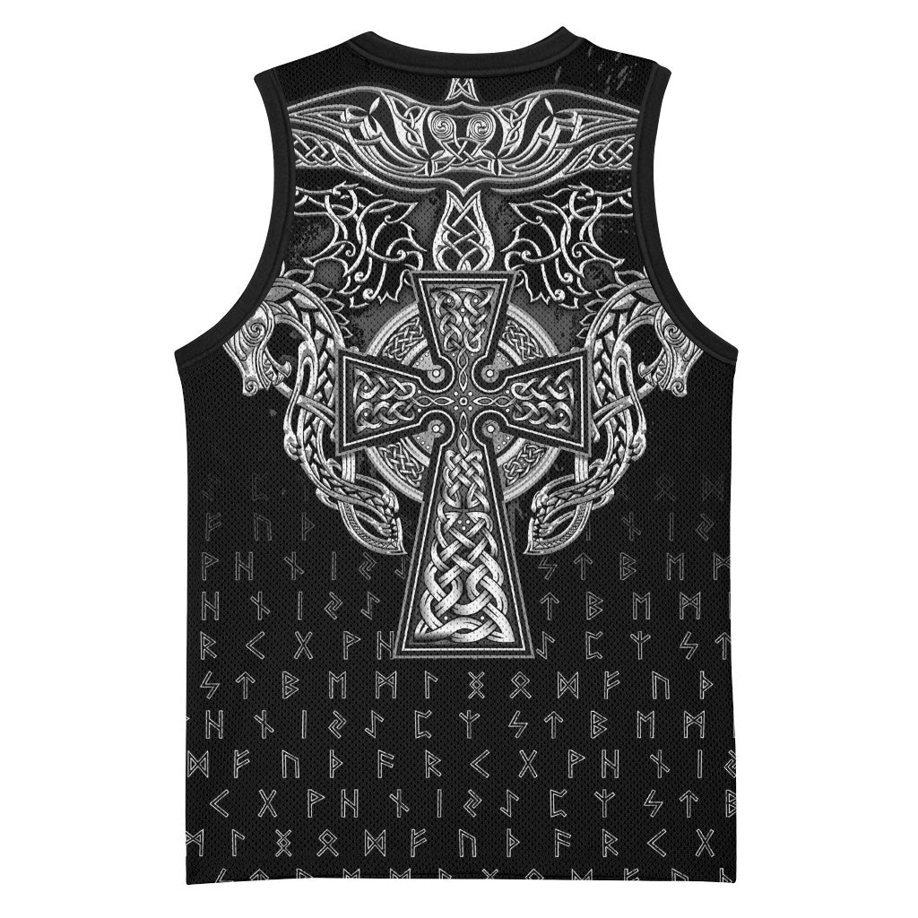 Viking Vegvisir Serpent Rune Cross Basketball Jersey Nordic Knotwork Runic Engraving Style