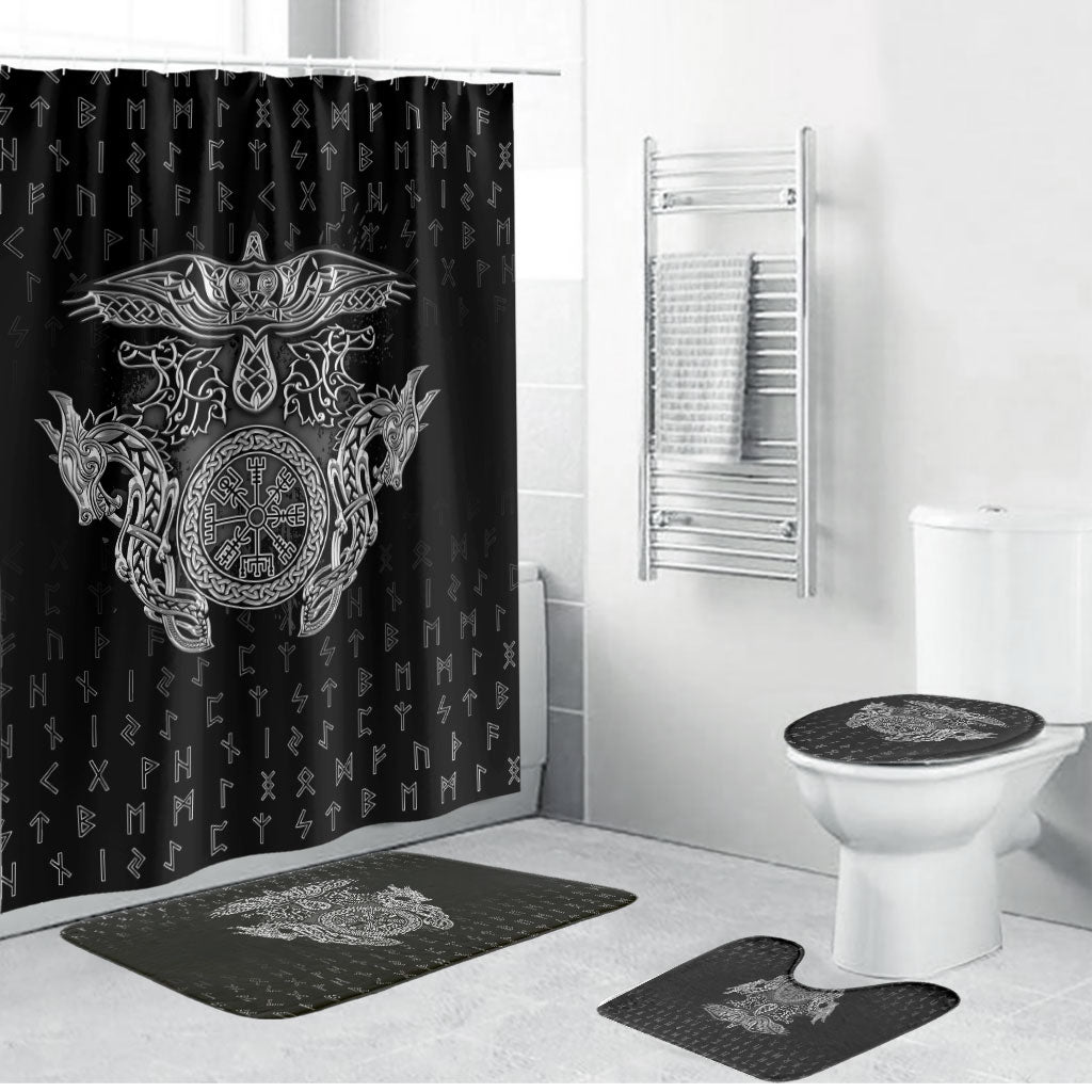 Viking Vegvisir Serpent Rune Cross Bathroom Set Nordic Knotwork Runic Engraving Style
