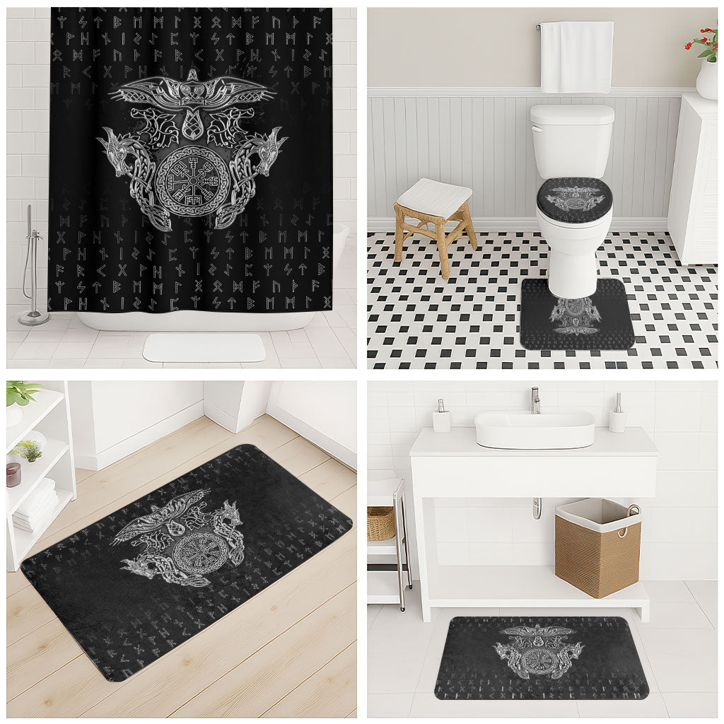 Viking Vegvisir Serpent Rune Cross Bathroom Set Nordic Knotwork Runic Engraving Style