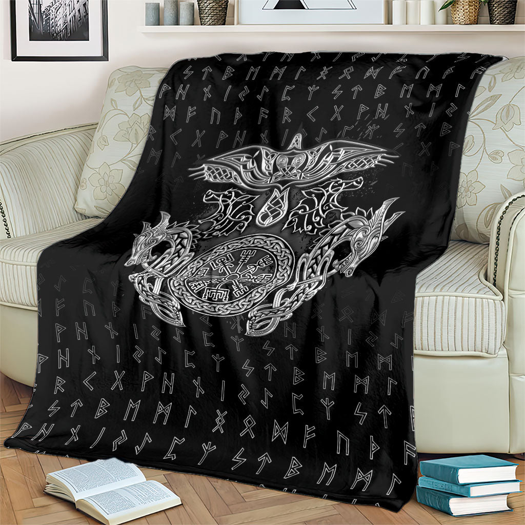 Viking Vegvisir Serpent Rune Cross Blanket Nordic Knotwork Runic Engraving Style