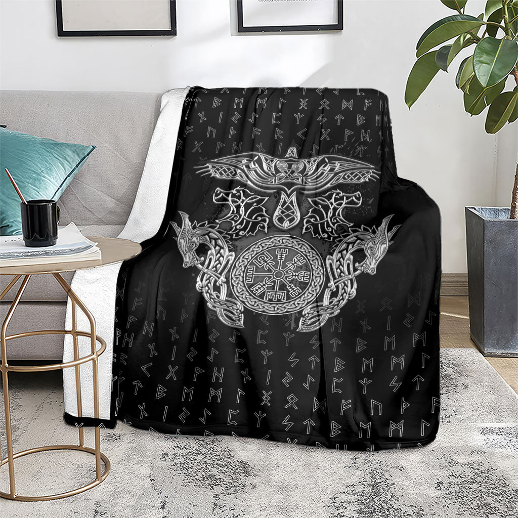 Viking Vegvisir Serpent Rune Cross Blanket Nordic Knotwork Runic Engraving Style