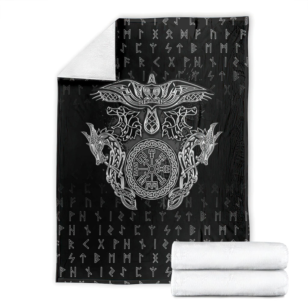 Viking Vegvisir Serpent Rune Cross Blanket Nordic Knotwork Runic Engraving Style