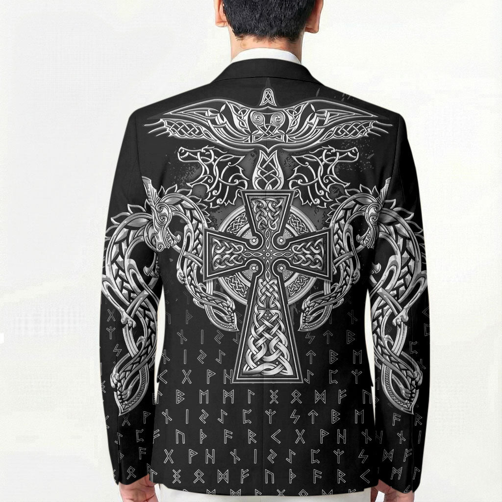 Viking Vegvisir Serpent Rune Cross Blazer Nordic Knotwork Runic Engraving Style