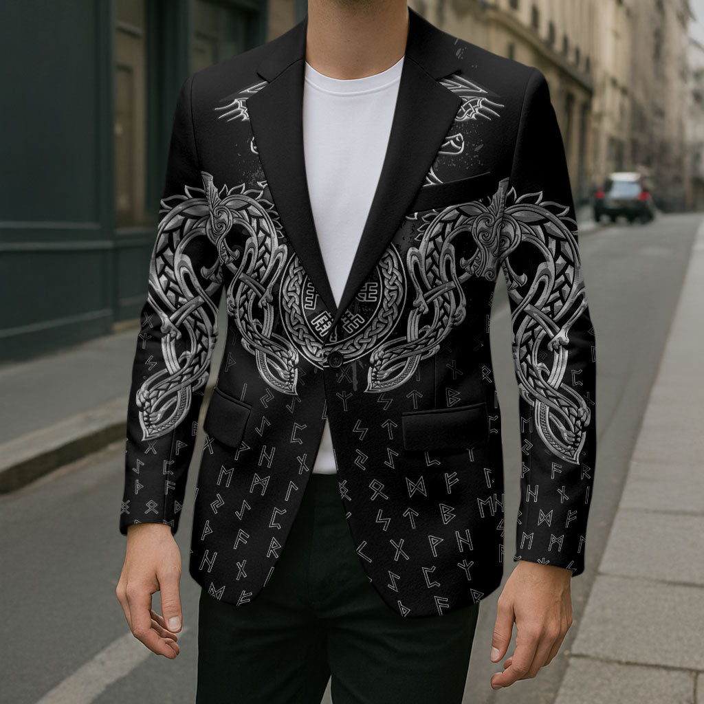 Viking Vegvisir Serpent Rune Cross Blazer Nordic Knotwork Runic Engraving Style