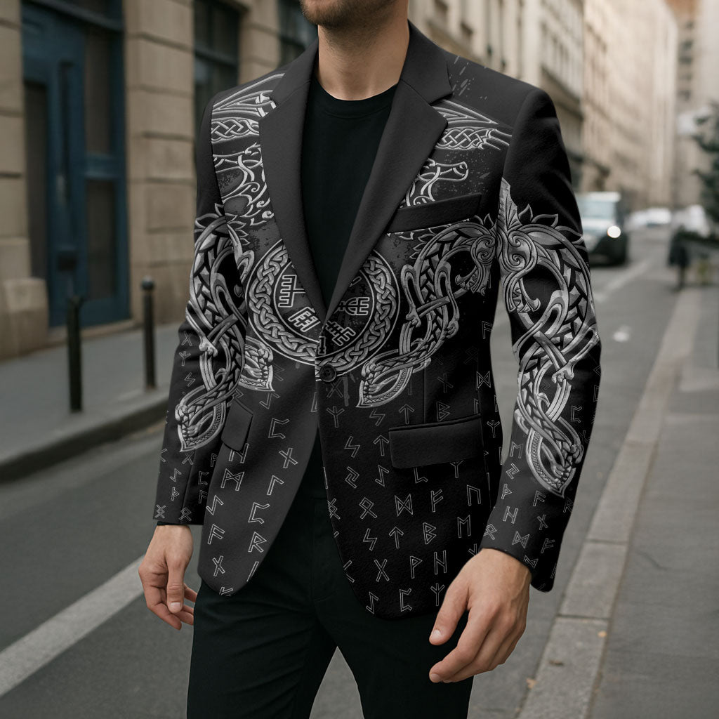 Viking Vegvisir Serpent Rune Cross Blazer Nordic Knotwork Runic Engraving Style
