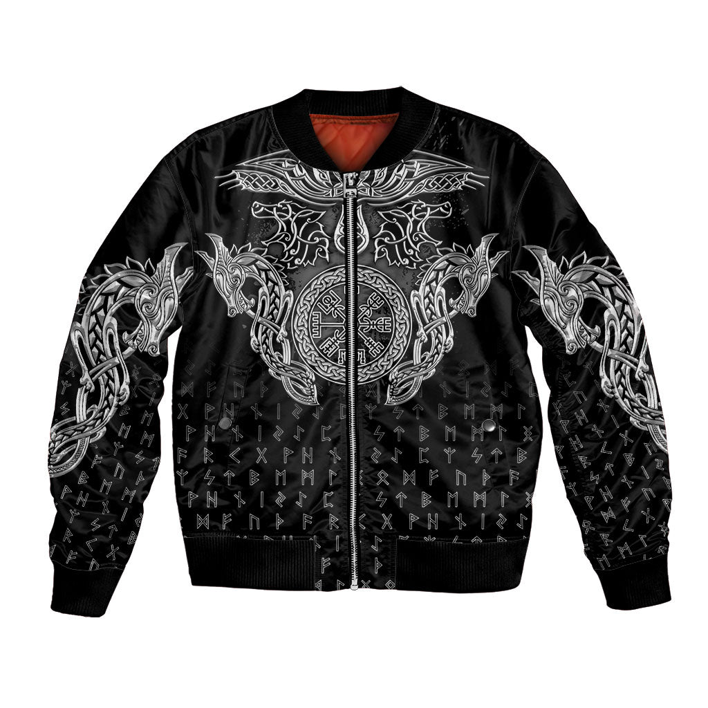 Viking Vegvisir Serpent Rune Cross Bomber Jacket Nordic Knotwork Runic Engraving Style