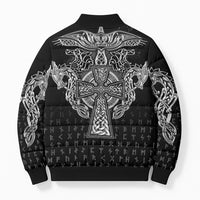 Viking Vegvisir Serpent Rune Cross Bomber Puffer Jacket Nordic Knotwork Runic Engraving Style