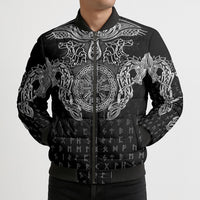 Viking Vegvisir Serpent Rune Cross Bomber Puffer Jacket Nordic Knotwork Runic Engraving Style