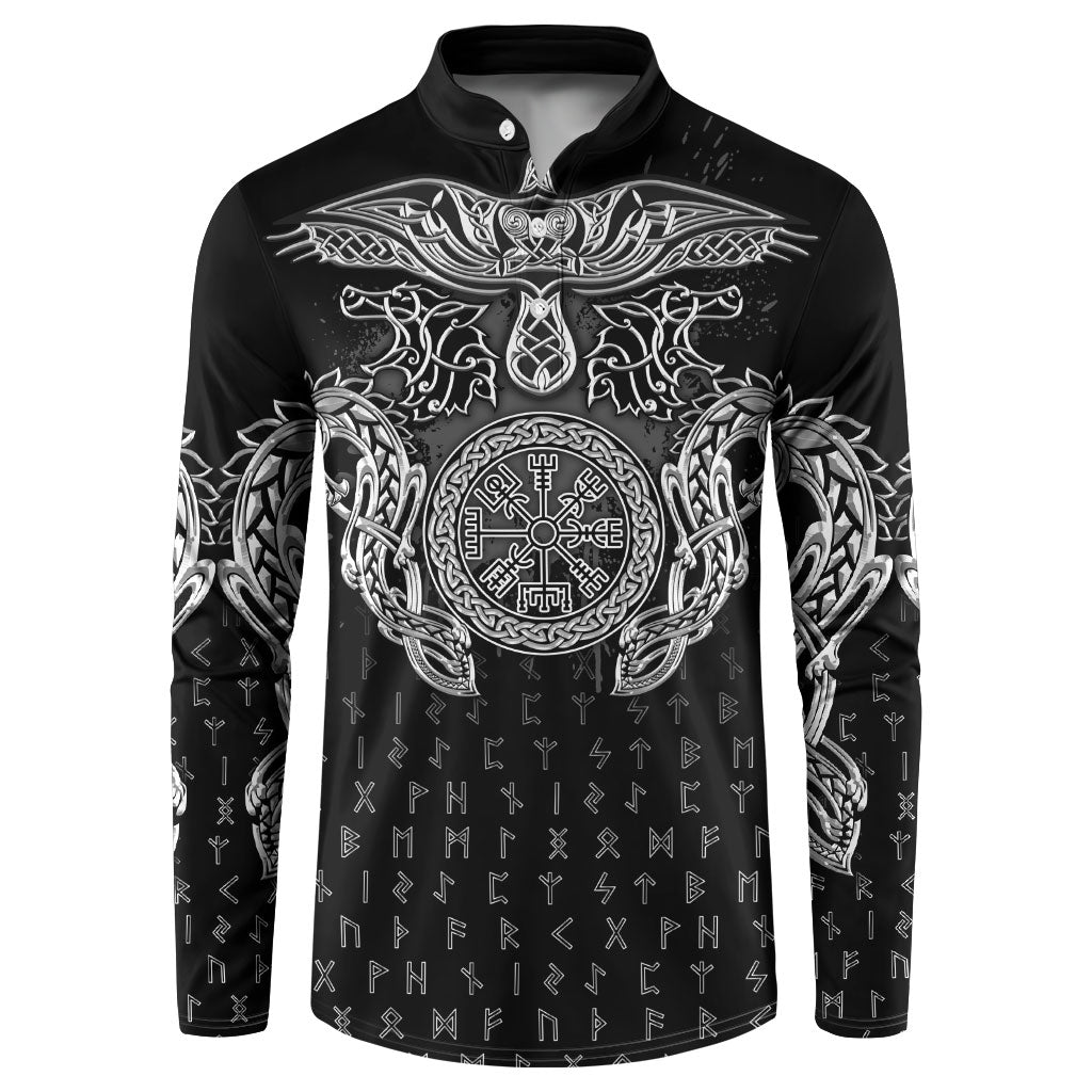 Viking Vegvisir Serpent Rune Cross Button Sweatshirt Nordic Knotwork Runic Engraving Style
