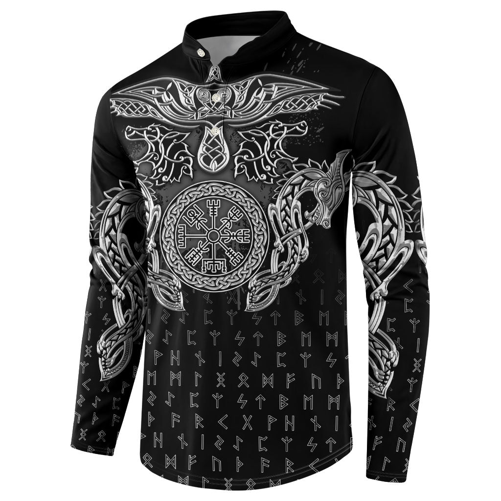 Viking Vegvisir Serpent Rune Cross Button Sweatshirt Nordic Knotwork Runic Engraving Style