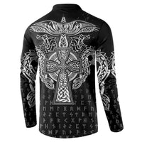 Viking Vegvisir Serpent Rune Cross Button Sweatshirt Nordic Knotwork Runic Engraving Style