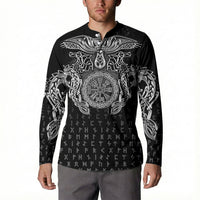 Viking Vegvisir Serpent Rune Cross Button Sweatshirt Nordic Knotwork Runic Engraving Style