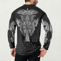 Viking Vegvisir Serpent Rune Cross Button Sweatshirt Nordic Knotwork Runic Engraving Style