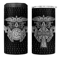 Viking Vegvisir Serpent Rune Cross 4 in 1 Can Cooler Tumbler Nordic Knotwork Runic Engraving Style
