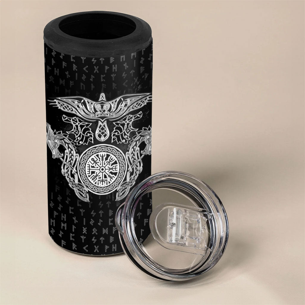 Viking Vegvisir Serpent Rune Cross 4 in 1 Can Cooler Tumbler Nordic Knotwork Runic Engraving Style