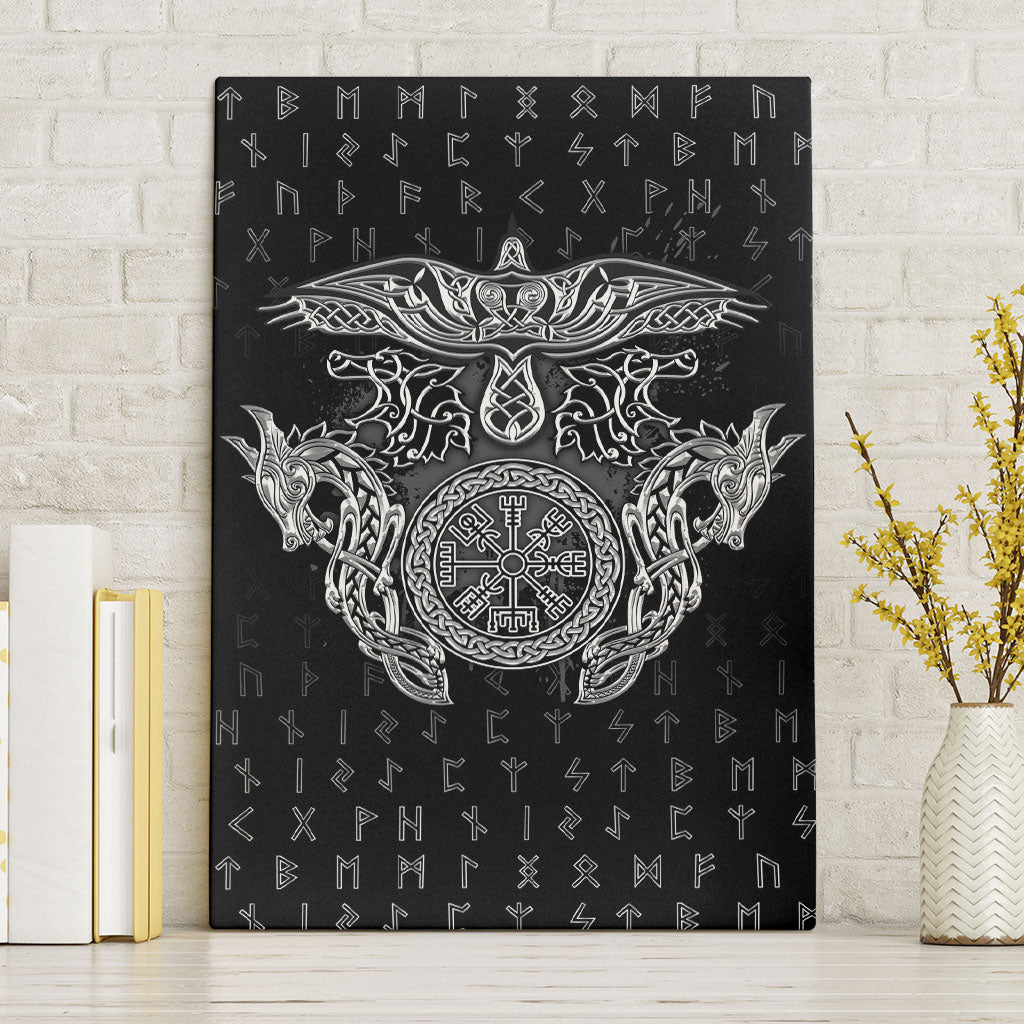 Viking Vegvisir Serpent Rune Cross Canvas Wall Art Nordic Knotwork Runic Engraving Style