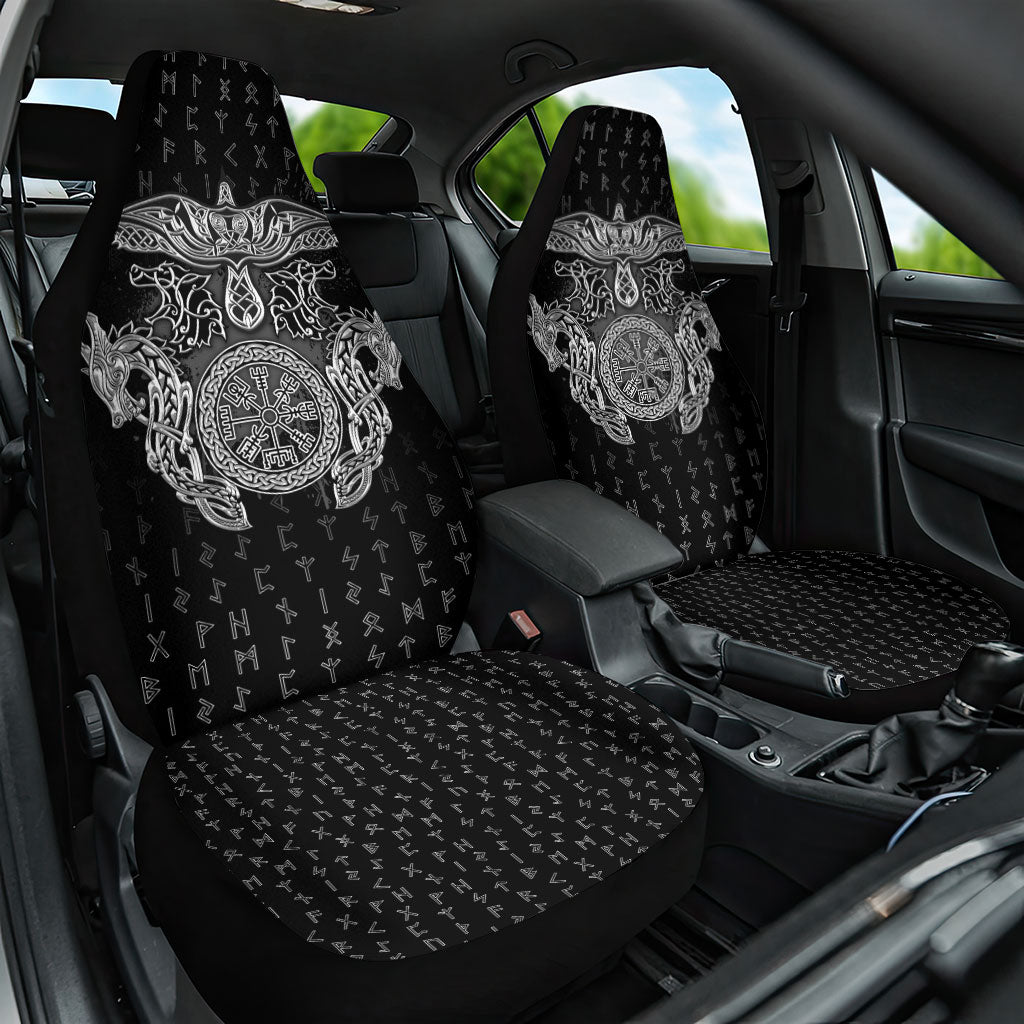 Viking Vegvisir Serpent Rune Cross Car Seat Cover Nordic Knotwork Runic Engraving Style