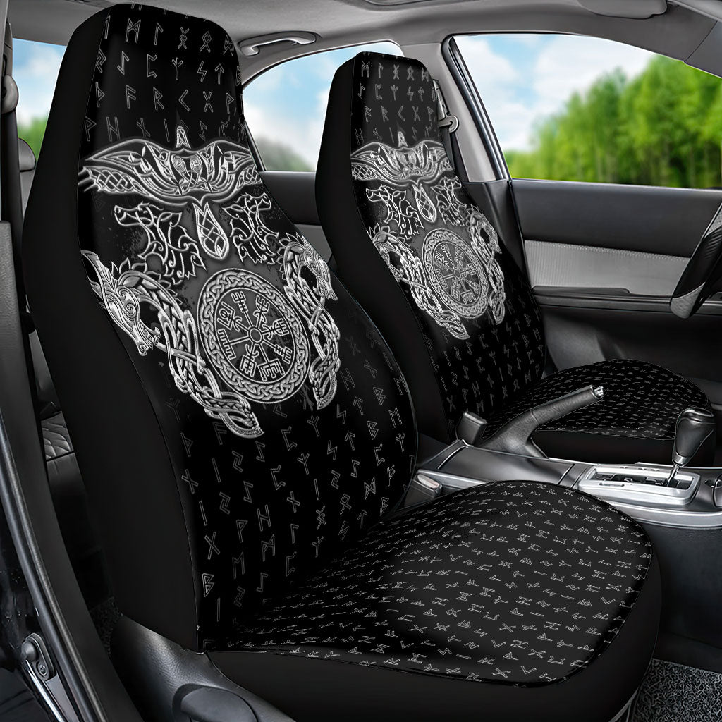 Viking Vegvisir Serpent Rune Cross Car Seat Cover Nordic Knotwork Runic Engraving Style