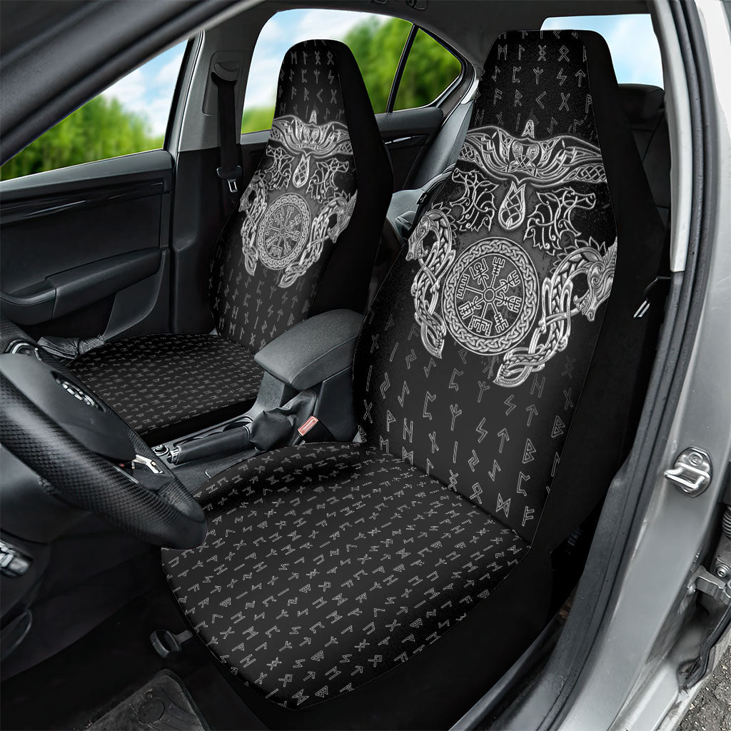 Viking Vegvisir Serpent Rune Cross Car Seat Cover Nordic Knotwork Runic Engraving Style