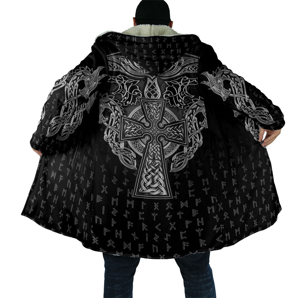 Viking Vegvisir Serpent Rune Cross Cloak Nordic Knotwork Runic Engraving Style