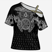 Viking Vegvisir Serpent Rune Cross Cross Shoulder Shirt Nordic Knotwork Runic Engraving Style