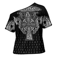 Viking Vegvisir Serpent Rune Cross Cross Shoulder Shirt Nordic Knotwork Runic Engraving Style