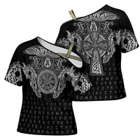Viking Vegvisir Serpent Rune Cross Cross Shoulder Shirt Nordic Knotwork Runic Engraving Style