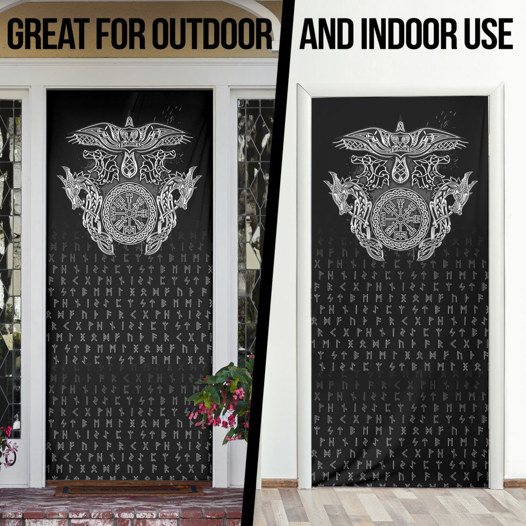 Viking Vegvisir Serpent Rune Cross Door Cover Nordic Knotwork Runic Engraving Style