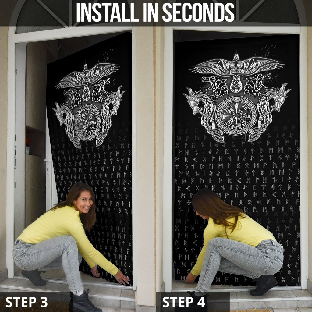 Viking Vegvisir Serpent Rune Cross Door Cover Nordic Knotwork Runic Engraving Style